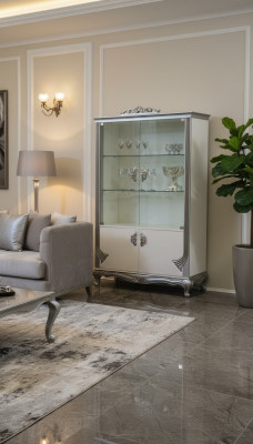 Vitrine Luxus Holzschränk Italienesch Miwwelen Wunnzëmmer Anrichte Glas