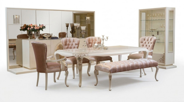 Iesszëmmer Garnitur Dësch Sideboard 4x Stull Set Vitrinn Hocker 8tlg. Nei
