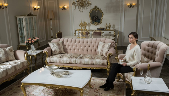 Luxus Sofa Canapé Set 5-Stéck Kanapeesett 3+2+1 Kaffisdësch Säitentësch Still
