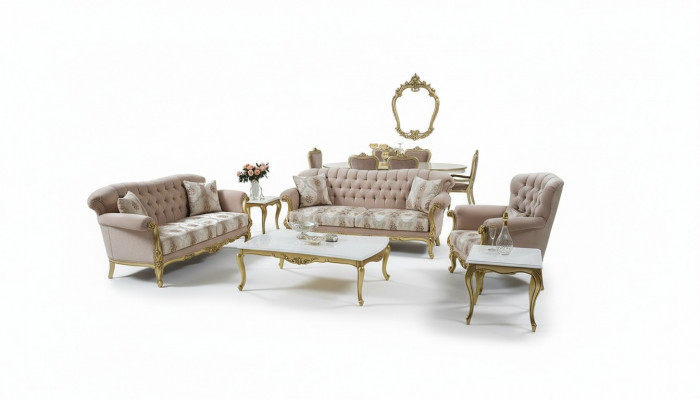 Luxus Sofa Canapé Set 5-Stéck Kanapeesett 3+2+1 Kaffisdësch Säitentësch Still