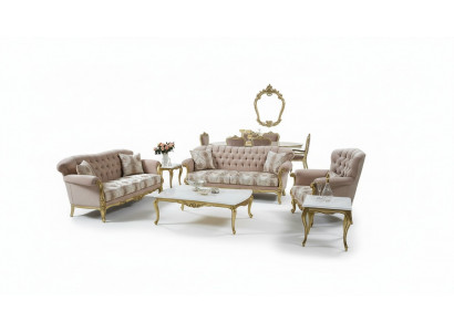 Luxus Sofa Canapé Set 5-Stéck Kanapeesett 3+2+1 Kaffisdësch Säitentësch Still