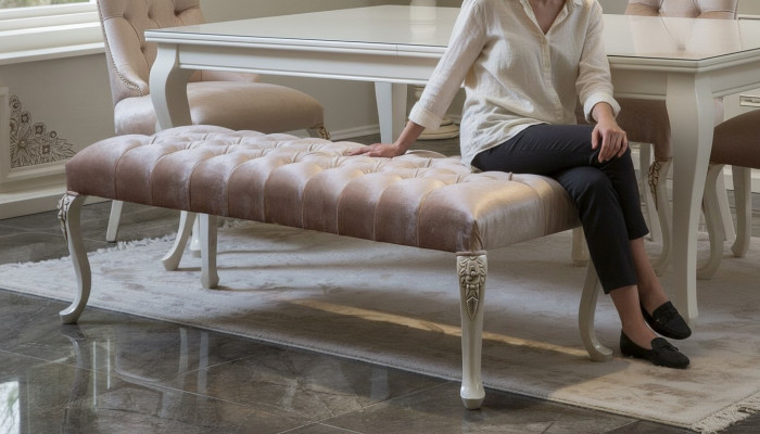 Hocker Polster Sëtz Design Textil Relax Luxus Sëtzbank Stoff Chesterfield