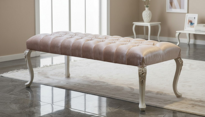 Hocker Polster Sëtz Design Textil Relax Luxus Sëtzbank Stoff Chesterfield