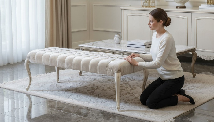 Textilpuff Polster Fousspuff Bäistell Ottoman Chaise Lounge Bänk Nee.