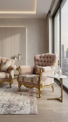 Design Sëtz Luxus Holz Miwwelen klassesch Chesterfield Stoff Wunnzëmmer Neit