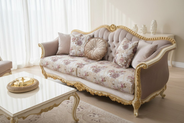 Sofa 3 Sëtzer Klassesch Couchen Luxus Miwwelen Sofas Stoff Couch Dräisëtzer