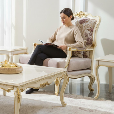 Luxusmiwweldesign Fautuell klassescht Design Troun Stoff Wunnzëmmer