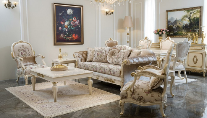 Luxus Canapé-Sët Garnitur Canapé Dësch Couch Canapéen Fotell Stoff Couch 4-teil.