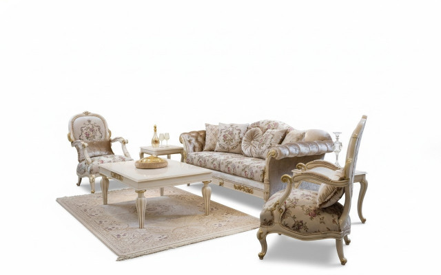 Luxus Canapé-Sët Garnitur Canapé Dësch Couch Canapéen Fotell Stoff Couch 4-teil.