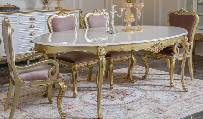 Design Iesszëmmer Set 8-deeler Iessdësch Stull Kommode Vitrin Spigel