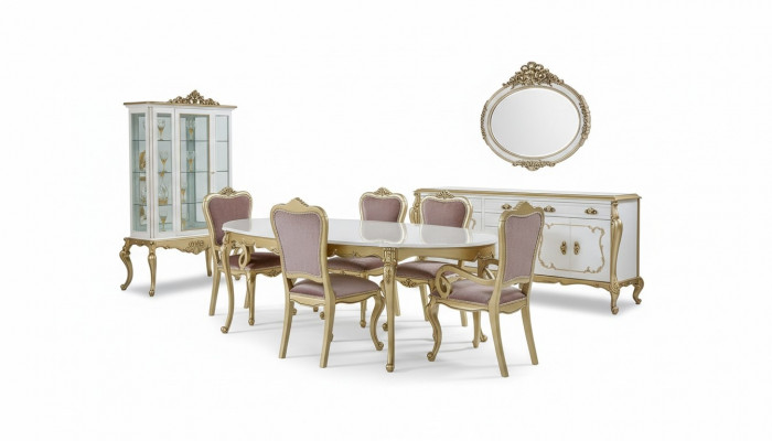 Design Iesszëmmer Set 8-deeler Iessdësch Stull Kommode Vitrin Spigel