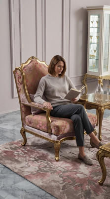 Luxus Miwwel Design Sesseldesign Eensëtzer Textil Wunnzëmmer Klassesch