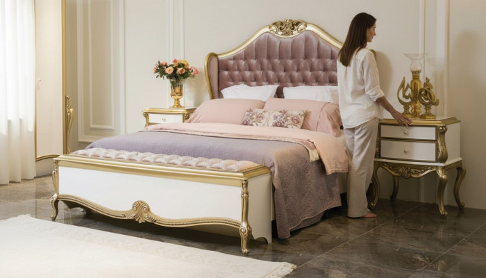 Chesterfield Bettframe Design Gepolstert Luxus Bett Schlofstablett Bett rosa