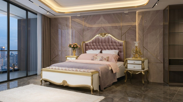 Chesterfield Bettframe Design Gepolstert Luxus Bett Schlofstablett Bett rosa