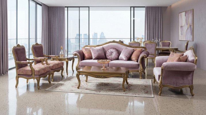 3-Sëtz Sofa Lila Textil Sofas Couch Polster Luxus klassesch Dräisëtzer