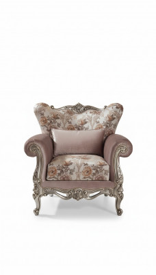 Gepolsterte Fotell Lila mat Blummemuster Canapé Sofa Wunnzëmmer Barock