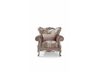 Gepolsterte Fotell Lila mat Blummemuster Canapé Sofa Wunnzëmmer Barock