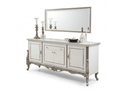 Sideboard Wäiss Sëlwer Anrichte Konsol Kommode Italienesch Stil 2stéck Spigel