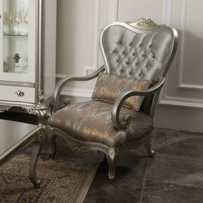 Sëlwer Chesterfield Fotell Franséischen Stil Miwwel Stull Eensëtzer Holz