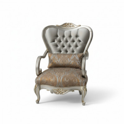 Sëlwer Chesterfield Fotell Franséischen Stil Miwwel Stull Eensëtzer Holz