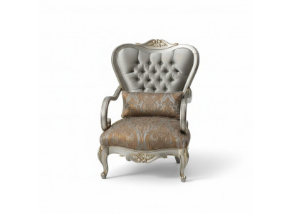 Sëlwer Chesterfield Fotell Franséischen Stil Miwwel Stull Eensëtzer Holz