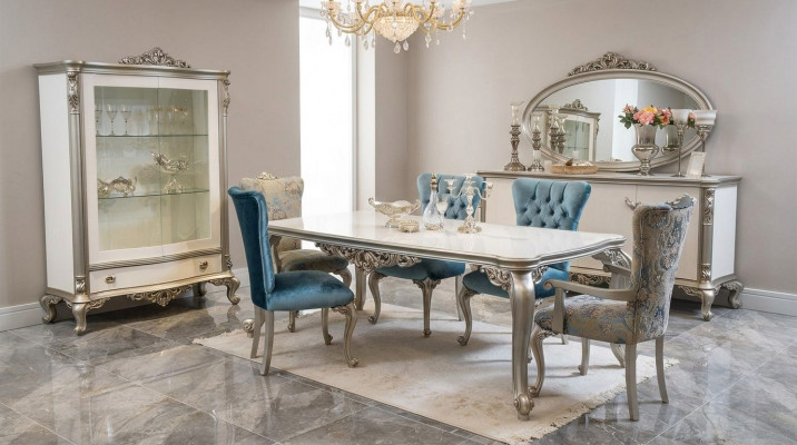 Iesszëmmer Set Garnitur Vitrinn Dësch 6x Stull Kommode Spigel Art déco 10-tlg