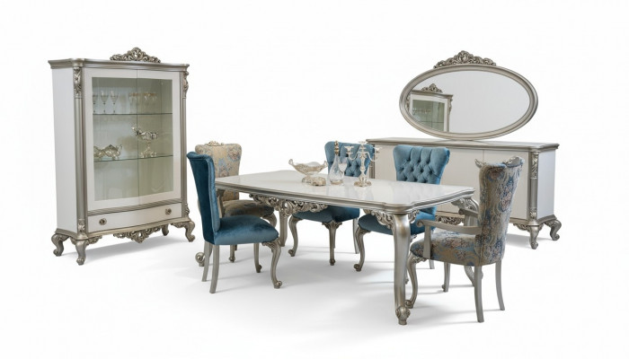 Iesszëmmer Set Garnitur Vitrinn Dësch 6x Stull Kommode Spigel Art déco 10-tlg