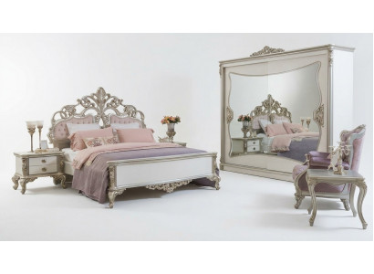 Schlofzëmmer Set Luxusbett 2x Nuetsdësch Kleederschaf Fotell 6 Deeler.