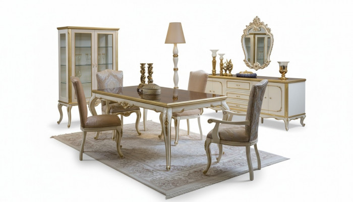 Design Iesszëmmer Set 8-Deeler Iessdësch Still Kommode Vitrinn Spigel Dëscher Holz