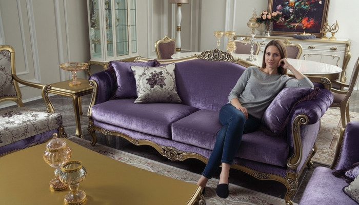 Dräisëtzer Canapé 3 Sëtzer Couches Luxus Canapé Samt Barock Rokoko Violett