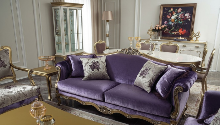Dräisëtzer Canapé 3 Sëtzer Couches Luxus Canapé Samt Barock Rokoko Violett