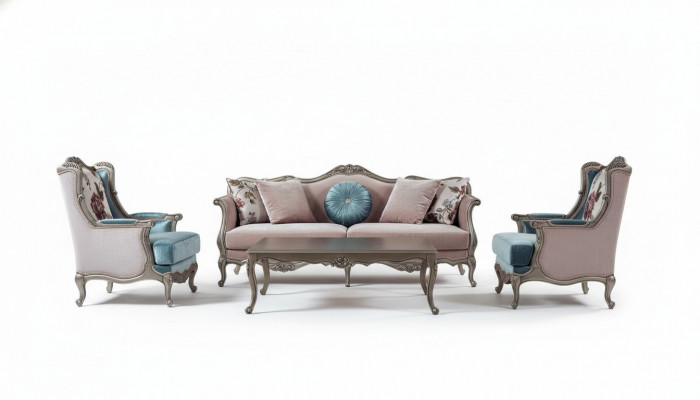 Sofa Garnitur Sofa Luxus Sofas Fauteuil 3+1+1 Sëtzer Dësch Set 4 Stéck