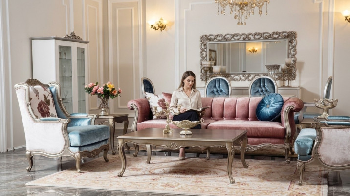 Sofagarnitur Klassesch Sofa Couch Set Dësch 2x Fotell Luxus Set 4tlg.