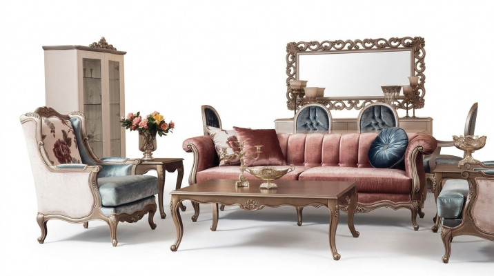 Sofagarnitur Klassesch Sofa Couch Set Dësch 2x Fotell Luxus Set 4tlg.
