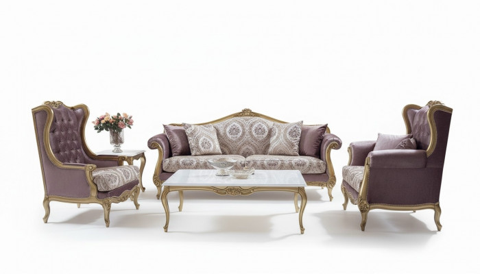Luxus Sofagarnitur Couchtisch Sofas Fauteuil Stoff Couch Set 4 Stéck. Samt.