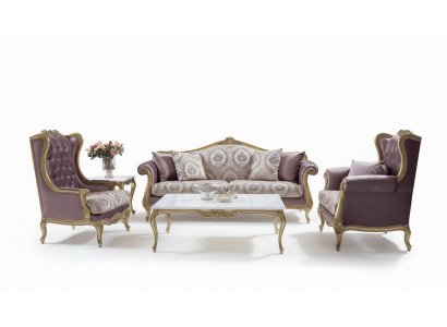 Luxus Sofagarnitur Couchtisch Sofas Fauteuil Stoff Couch Set 4 Stéck. Samt.