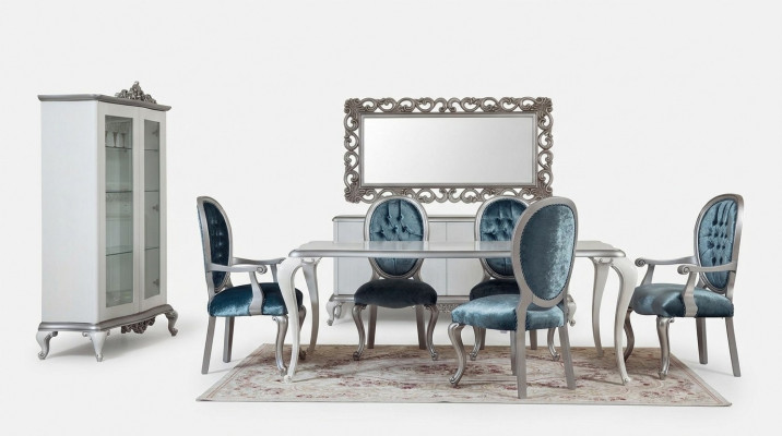 Design Iesszëmmer Set 8-Deeler Stull Kommode Vitrin Spigel Iessdëscher Holz