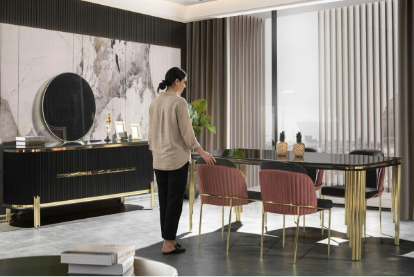 Luxus Iesszëmmer Iess-Sortiment Design Dësch Kommode 4x Still Gruppéierung 6-Deeler Set Nei