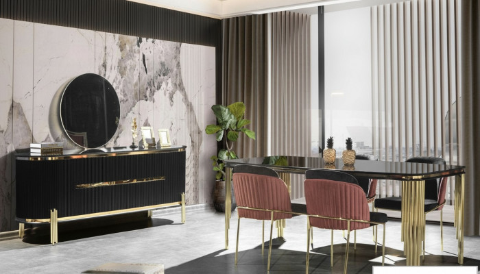 Luxus Iesszëmmer Iess-Sortiment Design Dësch Kommode 4x Still Gruppéierung 6-Deeler Set Nei