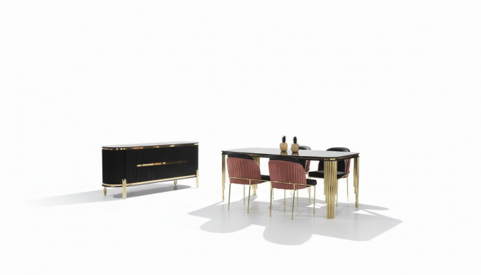 Luxus Iesszëmmer Iess-Sortiment Design Dësch Kommode 4x Still Gruppéierung 6-Deeler Set Nei