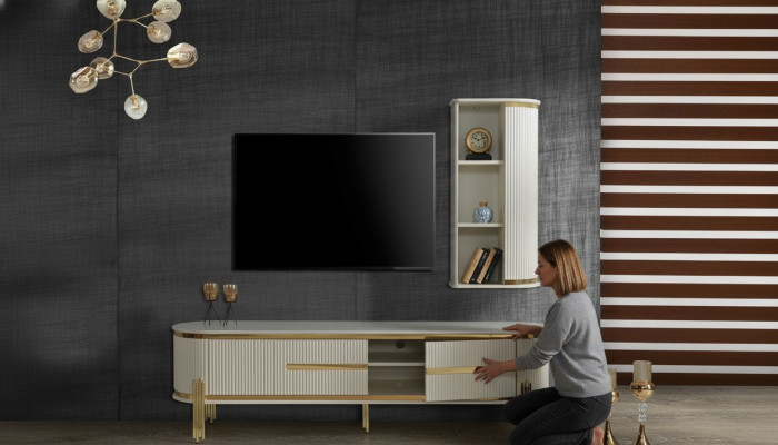 Luxus TV-Schaf, Fernseh Stänner, Kommod, Anrichte, Sideboard, Wunnwand 2-tlg, Nei