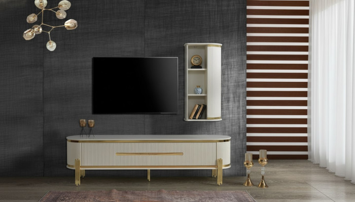 Luxus TV-Schaf, Fernseh Stänner, Kommod, Anrichte, Sideboard, Wunnwand 2-tlg, Nei
