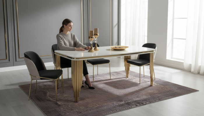 Iessgrupp Luxus Iessdësch 4x Still Iessgrupp Dësch Edelstol Komplett Set 5 Stéck