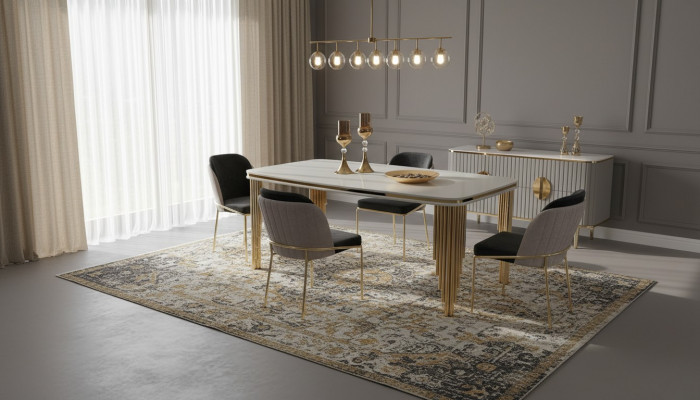 Iessgrupp Luxus Iessdësch 4x Still Iessgrupp Dësch Edelstol Komplett Set 5 Stéck