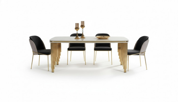 Iessgrupp Luxus Iessdësch 4x Still Iessgrupp Dësch Edelstol Komplett Set 5 Stéck