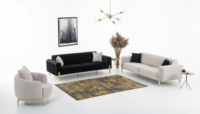 Luxus Canapé Set Canapé Set Canapé Polster Canapéë 3+3+1 Polstergarnituren Samt