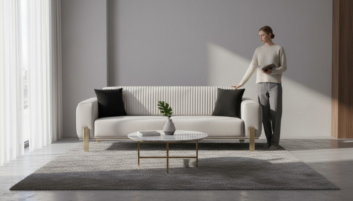 Luxus Sofa 3 Sëtzer Canapéen Sofas Gepolstert Canapé Stoff Modern wäiss Dräisëtzer