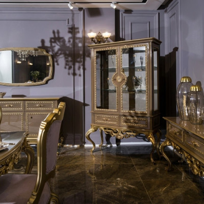 Gëllene Vitrine Barock Rokoko Miwwel Schaf Glasschaf Regal Vitrinen