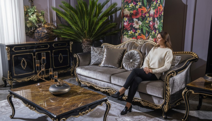 Klassesche Luxus Sofa 3 Sëtzer Sofas Sëtz Stoff Design Canapé Stil Textil