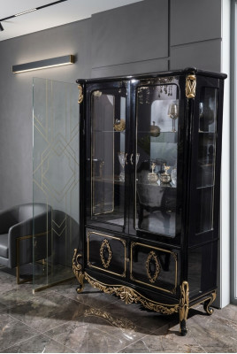 Miwwel Glasschaf Luxus Vitrin Holz Vitrine Schief Regaler Schwaarz